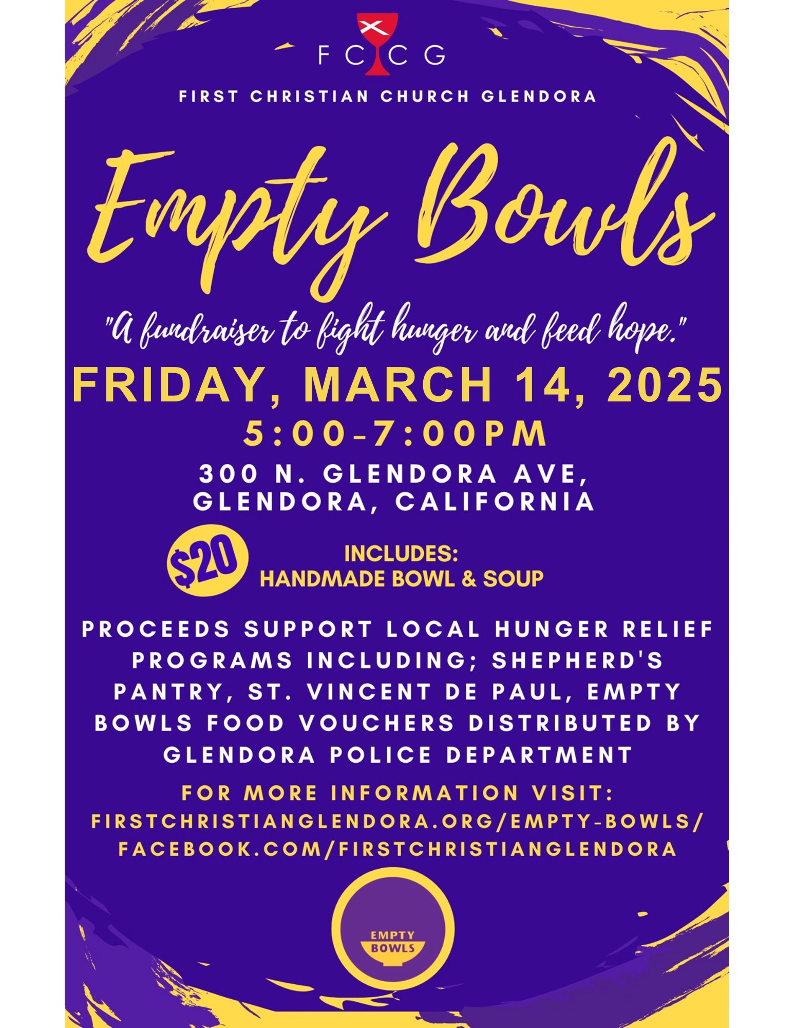 Empty Bowls Event on March 14 @ 5pm